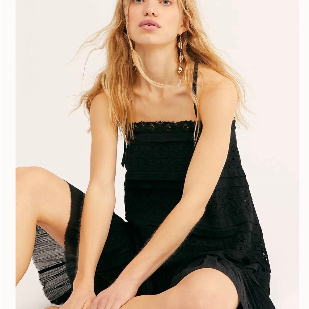 Free People Shailee Slip Mini Dress Black